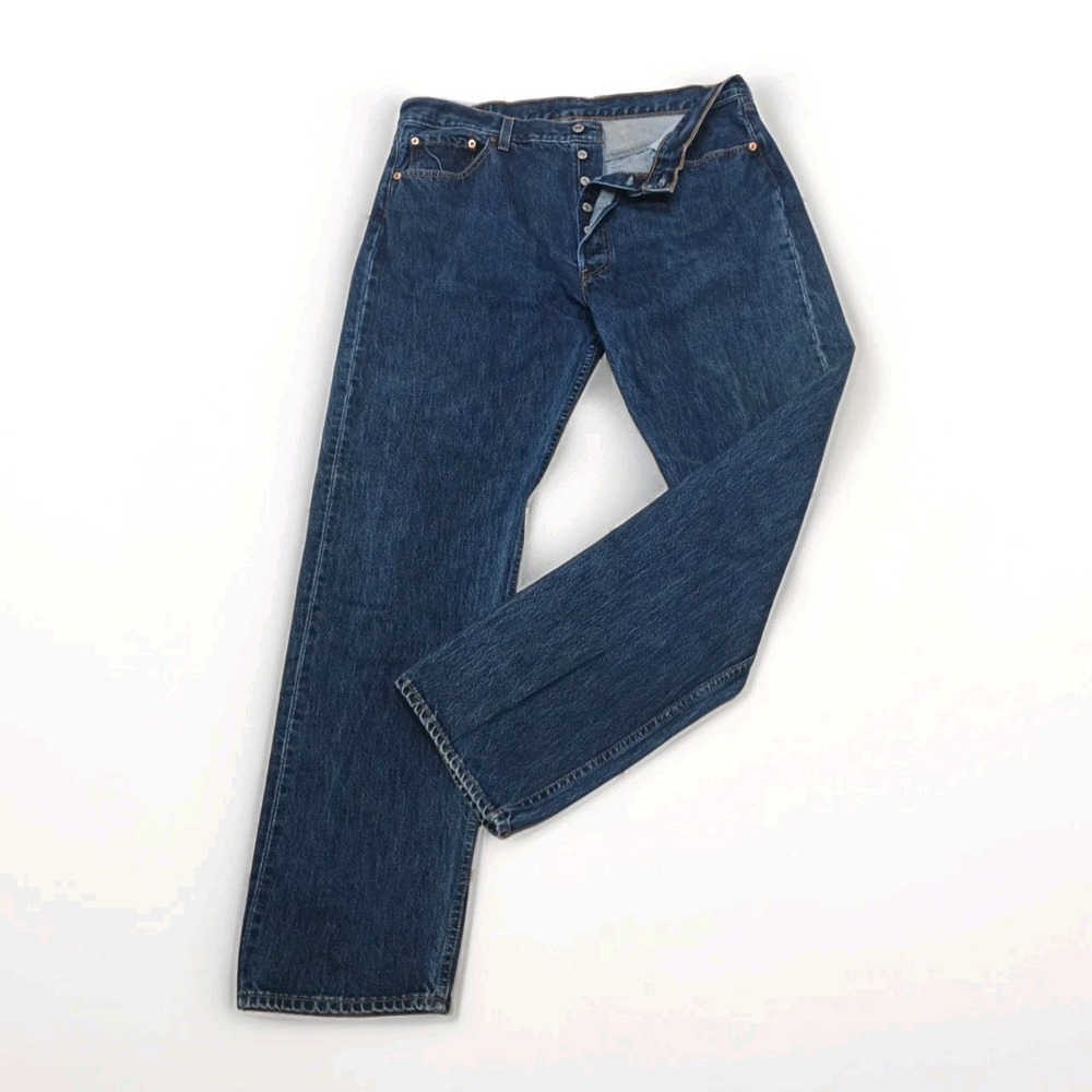 Mens Levi's 501 Straight Leg 38 x 34" Dk Blue Button Fly Denim Jeans Cotton
